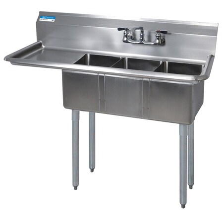Bk Resources Three Compartment Sink 10 in x 14 in, 3, 2, Free Standing, Stainless Steel BKS-3-1014-10-15LS